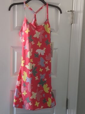 Juniors' Pink Floral Butterfly Slip Dress